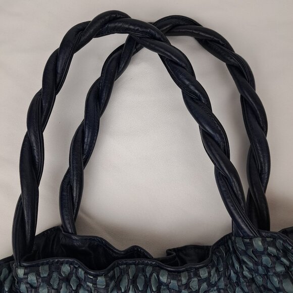 Vintage Ralston Woven Quilted Blue Leather Shoulder Hobo Style Bag - Picture 9 of 16